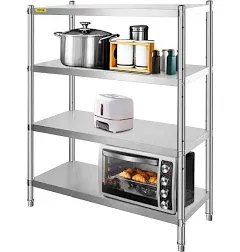 VEVOR Stainless Steel Shelving 46.8x18.5 Inch 4 Tier Adjustable Shelf Storage Unit Stainless Steel Heavy Duty Shelving for Kitchen Commercial Office Garage Storage 330lb Per Shelf