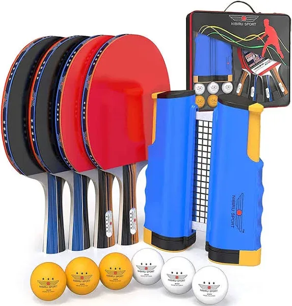 Ping Pong Paddles Set - Professional Table Tennis Rackets and Balls, Retractable