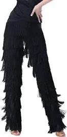 Women's Tassels Fringe Dance Pants Ballroom Latin Tango Salsa Practice Performance Dancing Costume Pants