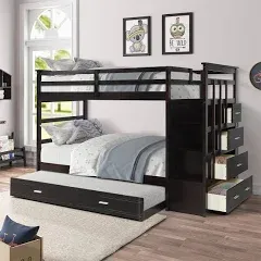 Harper & Bright Designs Bunk Bed with Trundle and Staircase