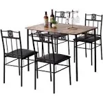 VECELO Dining Table Set with 4 Chairs, Retro Brown