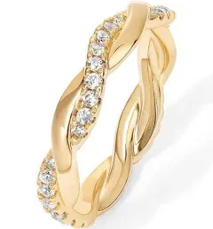 PAVOI 14K Gold Plated Cubic Zirconia Twisted Rope Eternity Band for Women