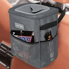 HOTOR Car Trash Can with Lid and Storage Pockets