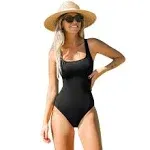 Cupshe Black Square Neck Slim & Sculpt One Piece Swimsuit - Black,XL