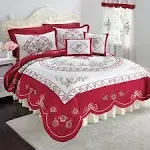 BrylaneHome Ava Oversized Embroidered Cotton Quilt - Twin, Red