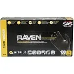 SAS Safety 66518 Raven Powder-Free Disposable Black Nitrile 6 Mil Gloves, Large, 100 Gloves by Weight(Pack of 1)