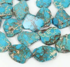 20pcs Adabele Natural Grade A Turquoise Blue Impression Aqua Terra Jasper Loose Beads 15-45mm Large Smooth Free Form Sea Sediment Healing Gemstone Flat Slab Bead (Hole Size 1.1mm) GX7