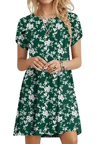 POPYOUNG Women&#039;s 2024 Summer Casual T-Shirt Dress, Short Petal Sleeves Swing Boh