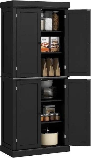 72.5 inch Freestanding Kitchen Pantry Cabinet, Tall Storage Cabinet with 4 Doors and 2 Adjustable Shelves for Dining Room