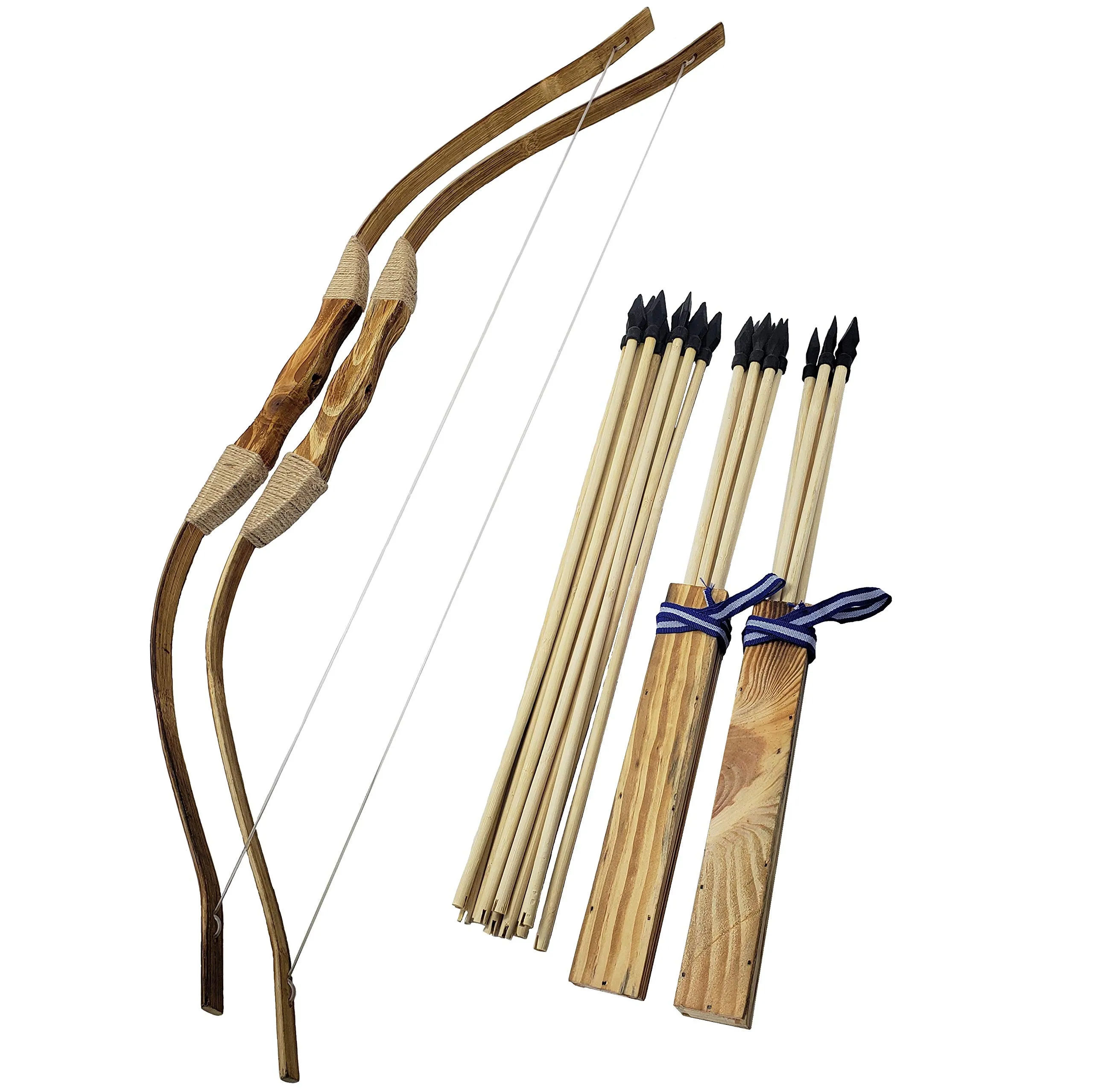 Adventure Awaits - 2-Pack Handmade Wooden Bow and Arrow Set - 20 Wood Arrows and