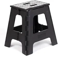 Kikkerland Foldable Sturdy Non- Slip Compact Lightweight Plastic Rhino Tall Folding Step Stool, Holds up to 300 lbs, for Kitchen, Bathroom, Black