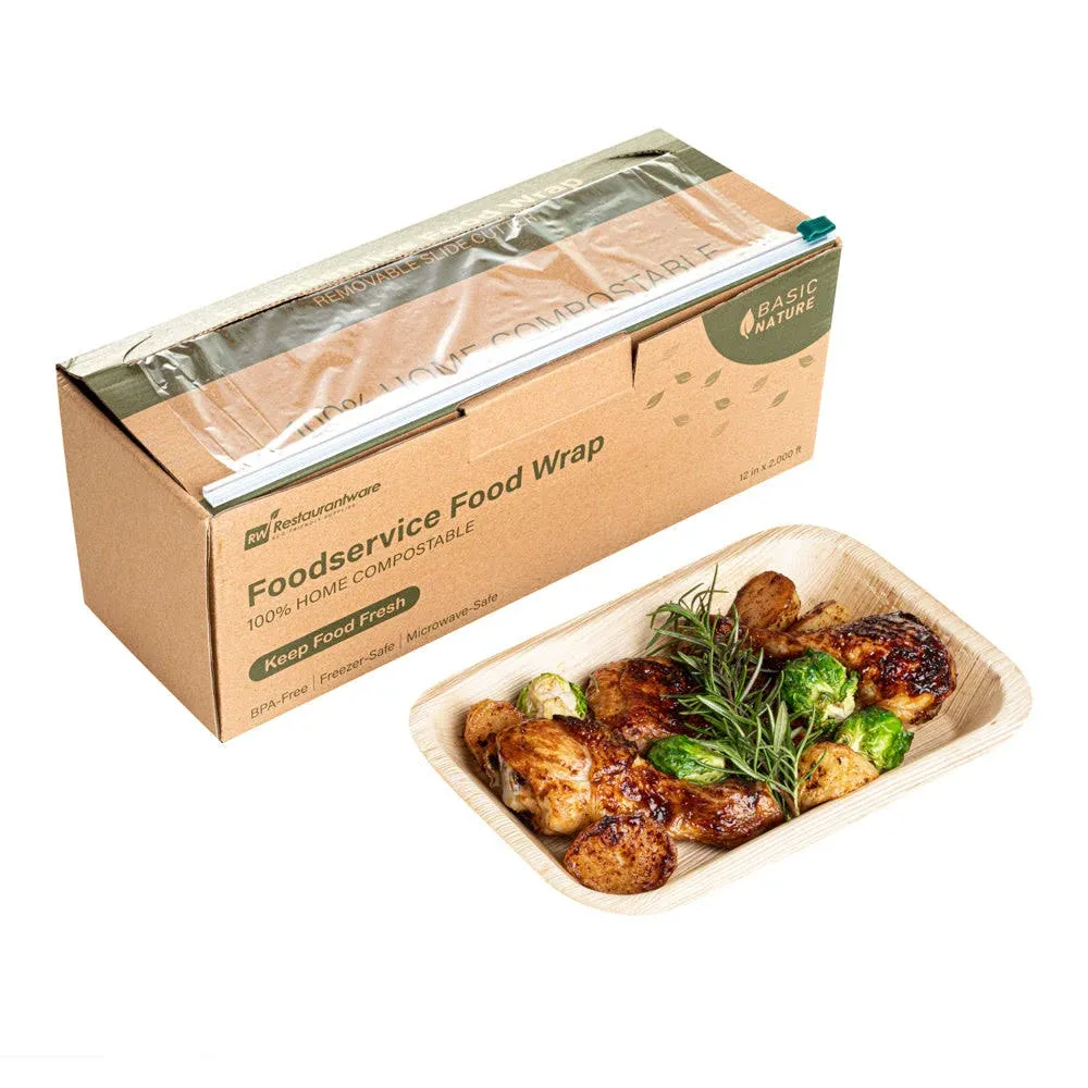 Basic Nature Clear Plastic Foodservice Food Wrap - Home Compostable, BPA-Free, Microwave-Safe - 12" x 2000\' - 1 count box