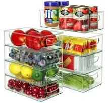 Set of 8 Stackable Refrigerator Organizer Bins - Clear Plastic Food Storage Bins