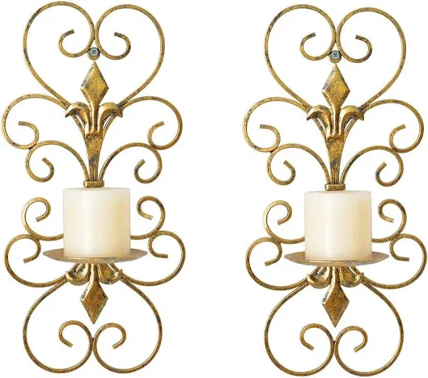 Wall Sconces Candle Holder Set of 2, Metal Wall Decorations Hanging Wall Mounted Candle Sconces for Living Room Dining Room (Gold)