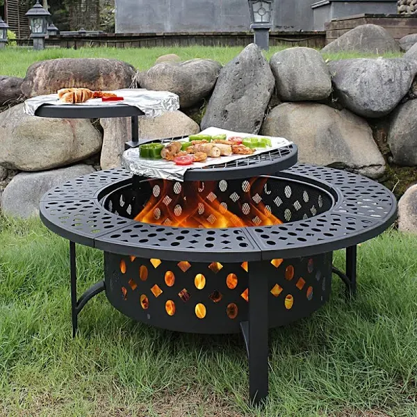 17 Stories 36 inch Fire Pit with 2 Grills