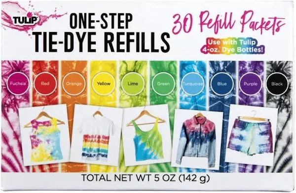 Tulip One-Step Tie-Dye Kit Refills, Rainbow Tie Dye, Multicolor, 30 Pack