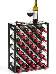 Elegant 32-Bottle Wine Rack with Tempered Glass Top - Modern Design