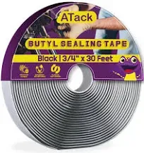 ATack Butyl Seal Tape 1/8-Inch x 3/4-Inch x 30-Foot Leak Proof Putty Tape for RV Repair, Window, Boat Sealing, Glass and