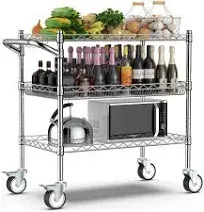 Leteuke 3 Tier Rolling Carts with Wheels,990Lbs Heavy Duty Rolling Utility Cart,NSF Commercial Grade Metal Cart with Handle&Shelf Liner,Trolley