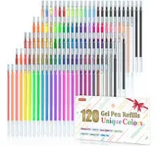 Gel Pen Refills, Shuttle Art 120 Colors (No Duplicates) Gel Pen Refills, 7 Color Types for Kids Adults Coloring Books Drawing Doodling Crafts Scrapbooking Journaling