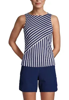 Lands' End Women's Chlorine Resistant High Neck UPF 50 Modest Tankini Swimsuit Top