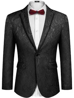 COOFANDY Men's Floral Suit Jacket Embroidered Wedding Blazer Party Dinner Tuxedo