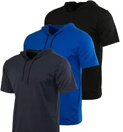 Real Essentials 3 Pack: Men's Dry Fit Short Sleeve Active Athletic Hoodie Pullover Sweatshirt (Available in Big & Tall)