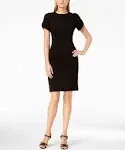 Calvin Klein Petites Womens Crepe Tulip-Sleeve Sheath Dress, Black