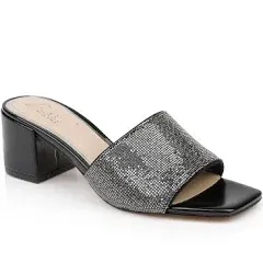 Jewel Badgley Mischka Harlyn Block Heeled Mules with Crystal Vamp