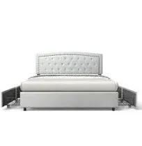 BONSOIR Full Size Dark Grey Storage Bed Frame Upholstered Low Profile Traditional Platform with Tufted and Nail Headboard