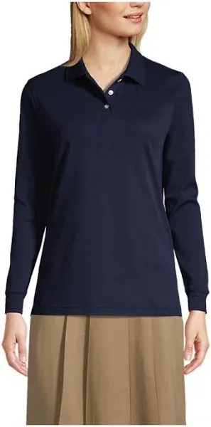 Lands' End School Uniform Women's Tall Long Sleeve Interlock Polo Shirt