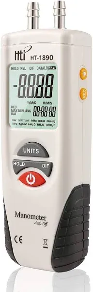 Hti-Xintai Digital Manometer, Dual Port Air Pressure Meter Pressure Gauge HVAC Gas Tester, Large LCD Display with Backlight, Basic