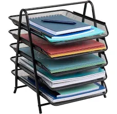 Mind Reader Desk Organizer with 5 Sliding Trays Silver