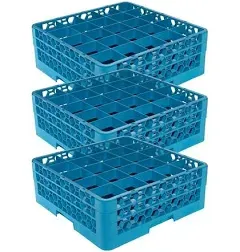 Opticlean Plastic 25-Compartment Divided Glass Rack with Extender, Blue, (Pack o