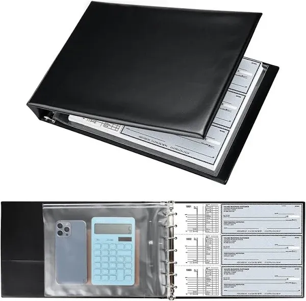 7 Ring Executive Business Check Binder 600 Checks Capcity for 9" x 13" Sheets, PU Leather Checkbook Holder with Zip Pouch