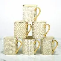 Certified International Mosaic Set Of 6  Gold Plated Mugs 3.75&#x27;&#x27; H X 4.75&#x27;&#x27; W