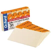 Oxford Laminated Index Card Guides, Daily, 1/5 Tab, 5 x 8 (Set of 31)