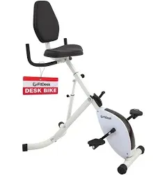 FitDesk Standing Desk Bike Height Adjustable Exercise Bike with 8 Resistance Levels, Digital Performance Meter, Foldable, Supports Up to 242 lbs, Indoor Cycling Machine for Home and Office Use, White