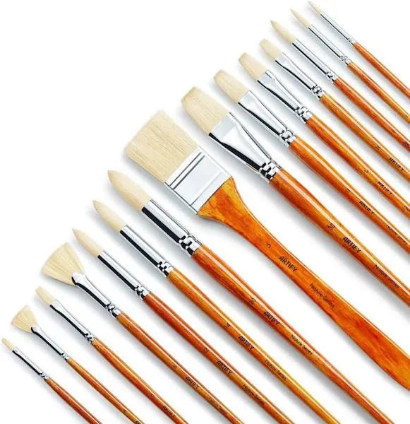 ARTIFY Oil Paint Brushes Set, 15Pcs Professional Natural Chungking Bristle Acrylic Paint Set, Perfect for Oil and Acrylic Painting, Long and Heavy Handle