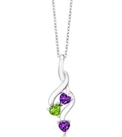 Gem Stone King 925 Sterling Silver Purple Amethyst and Green Peridot Pendant Necklace For Women (0.73 Cttw, Gemstone February Birthstone, Heart Shape 4MM, with 18 Inch Silver Chain)