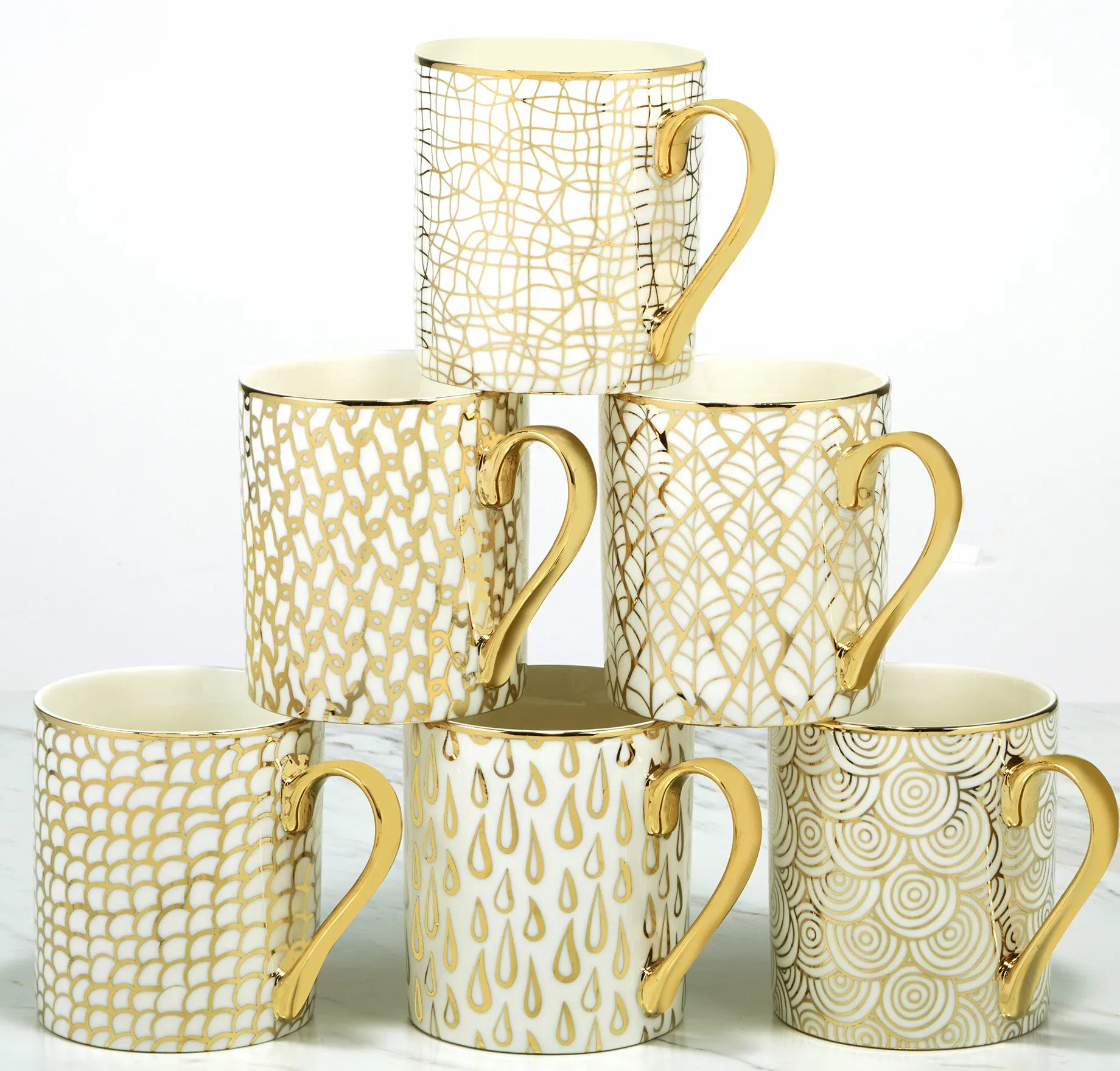 Certified International Mosaic Set Of 6  Gold Plated Mugs