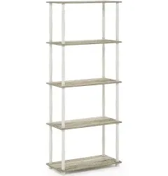 Furinno Turn-N-Tube Engineered Wood 5-Tier Shelf Display Rack in Oak/White