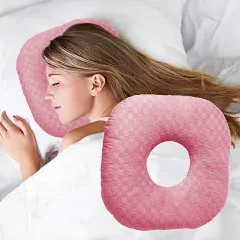 Ear Piercing Pillow for Side Sleepers, Pillow with an Ear Hole for CNH and Ear Pain Ear Inflammation Pressure Sores, O-Shaped Side Sleeping Pillow, Ear Guard Pillow(Dark Red)