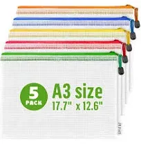 5 Pack A3 Mesh Storage Bags with Zipper for Board Games &amp; Puzzles - Mesh Bag