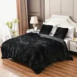 YUSOKI Black Queen Faux Fur Blanket,2 Layers,90&#034;x90&#034; Without Pillows Big Soft...