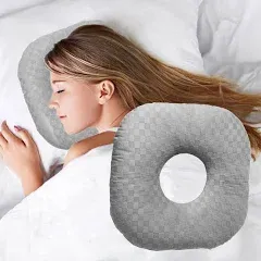 Ear Piercing Pillow for Side Sleepers, Pillow with an Ear Hole for CNH and Ear Pain Ear Inflammation Pressure Sores, O-Shaped Side Sleeping Pillow, Ear Guard Pillow(Yellow)