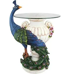 Design Toscano Staverden Castle Peacock Sculptural Glass-Topped Table