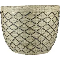 Northlight 12" Natural Brown and Black Woven Lattice Seagrass Basket