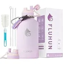 fluhun Insulated Water Bottle 64 oz, Double Walled Vaccum Stainless Steel Half Gallon Water Bottle with Straw and Handle