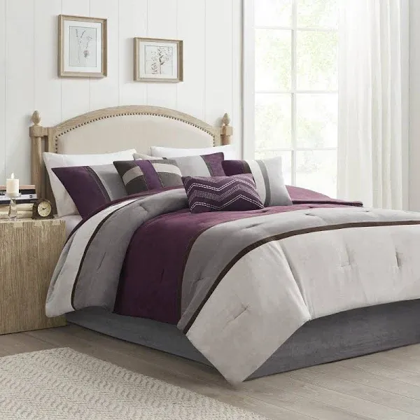 Madison Park Palisades Comforter Set Modern Faux Suede Pieced Stripe Design, All